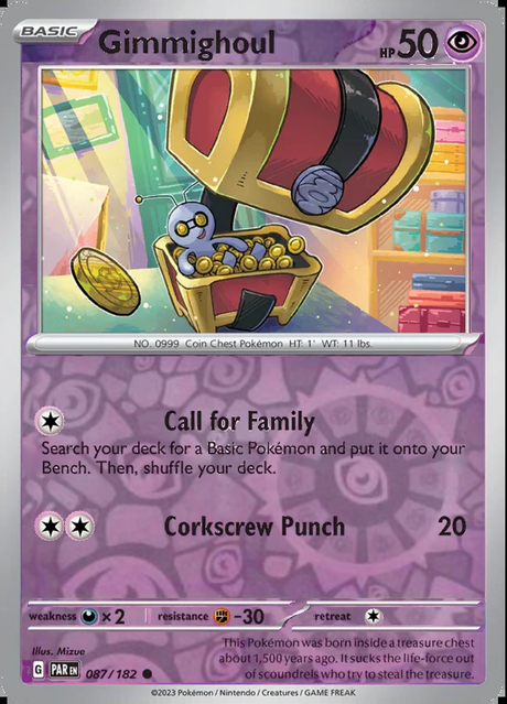 Gimmighoul 087/182, Paradox Rift, Reverse Holo, representative matte composite