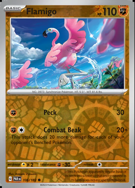 Flamigo 106/182, Paradox Rift, Reverse Holo, representative matte composite