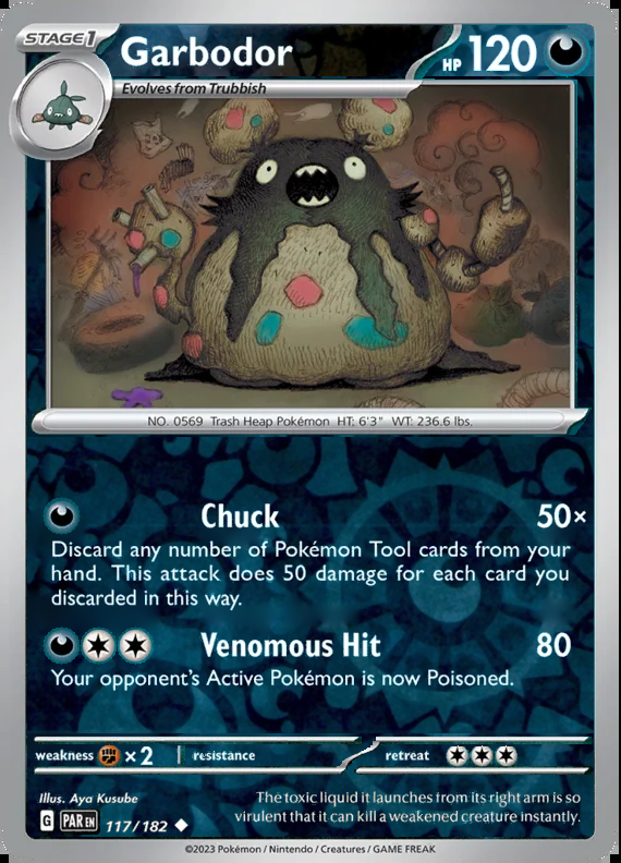 Garbodor 117/182, Paradox Rift, Reverse Holo, representative matte composite