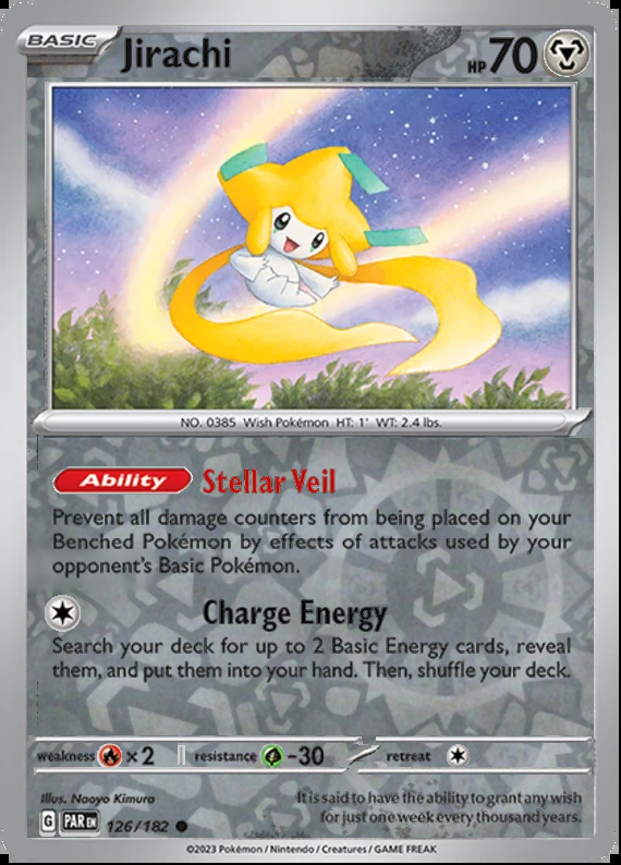 Jirachi 126/182, Paradox Rift, Reverse Holo, representative matte composite