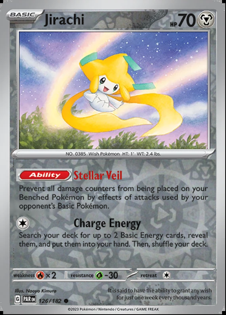 Jirachi 126/182, Paradox Rift, Reverse Holo, representative matte composite