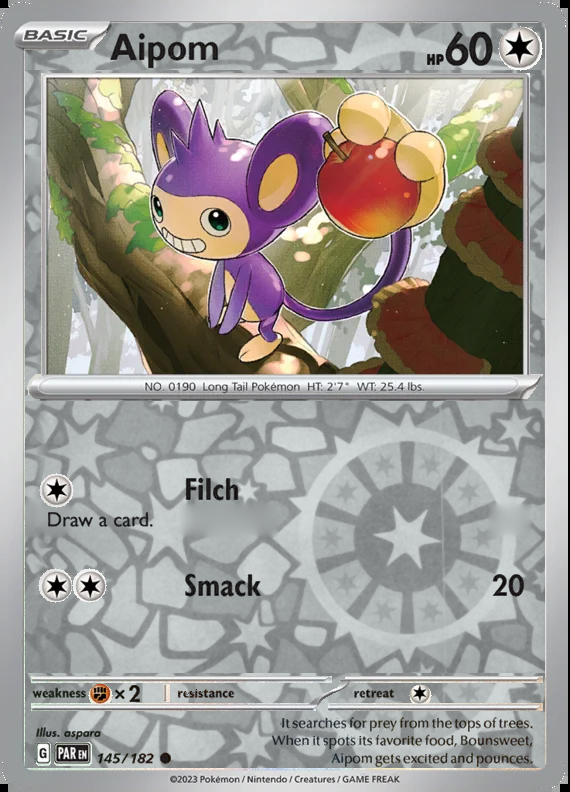 Aipom 145/182, Paradox Rift, Reverse Holo, representative matte composite