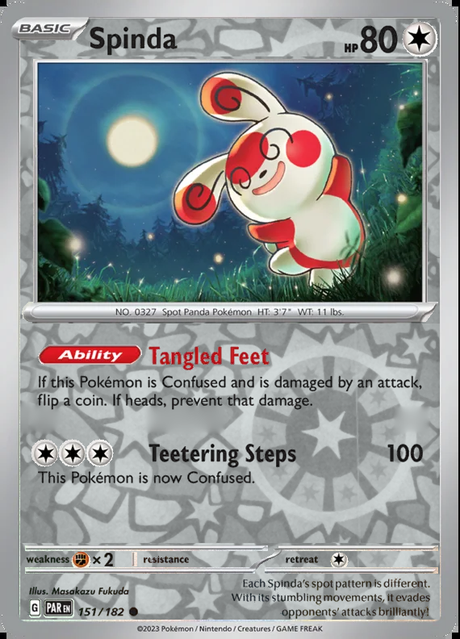 Spinda 151/182, Paradox Rift, Reverse Holo, representative matte composite