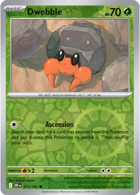 Dwebble 011/182, Destined Rivals, Reverse Holo, representative matte composite