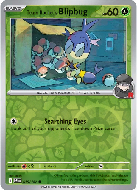Team Rocket's Blipbug 015/182, Destined Rivals, Reverse Holo, representative matte composite