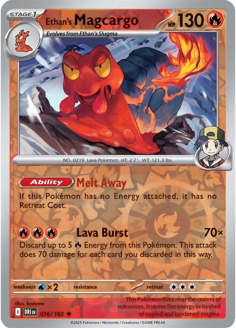 Ethan's Magcargo 036/182, Destined Rivals, Reverse Holo, representative matte composite