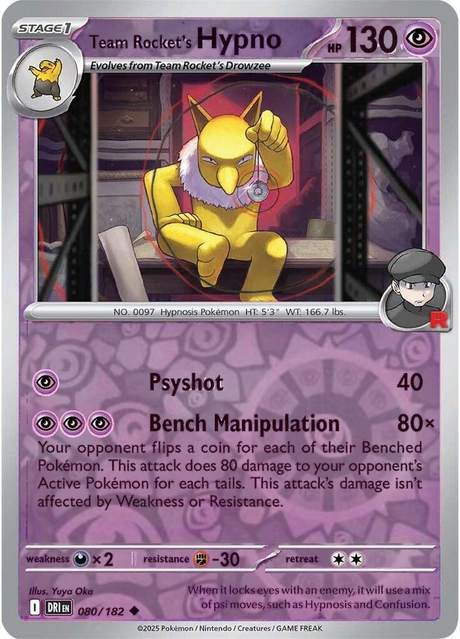Team Rocket's Hypno 080/182, Destined Rivals, Reverse Holo, representative matte composite