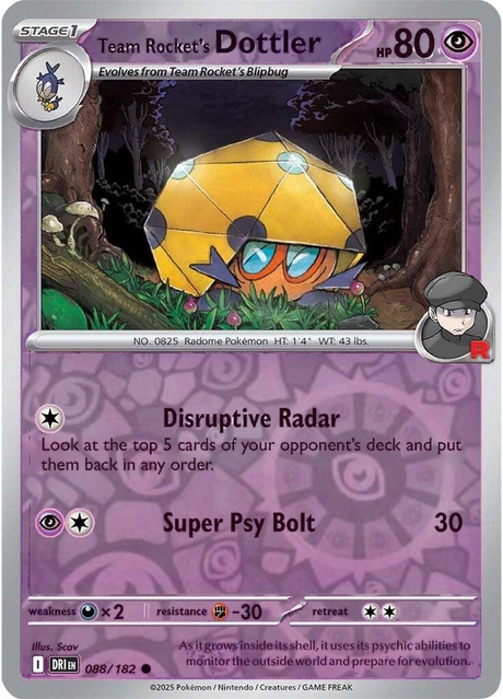 Team Rocket's Dottler 088/182, Destined Rivals, Reverse Holo, representative matte composite