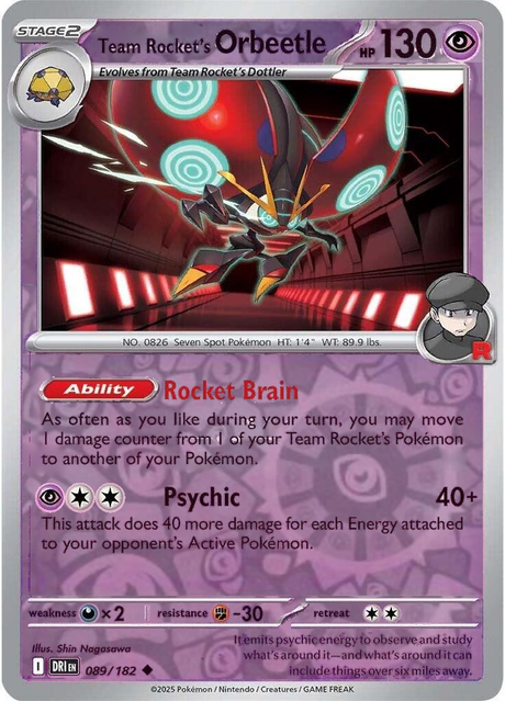 Team Rocket's Orbeetle 089/182, Destined Rivals, Reverse Holo, representative matte composite