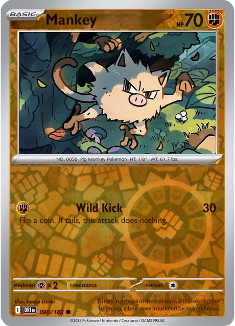 Mankey 090/182, Destined Rivals, Reverse Holo, representative matte composite