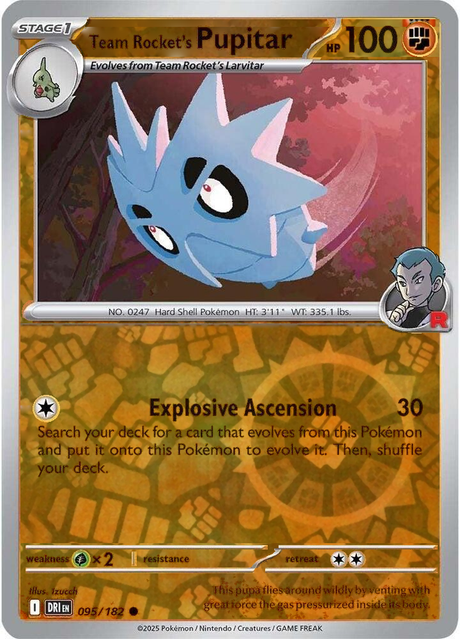 Team Rocket's Pupitar 095/182, Destined Rivals, Reverse Holo, representative matte composite