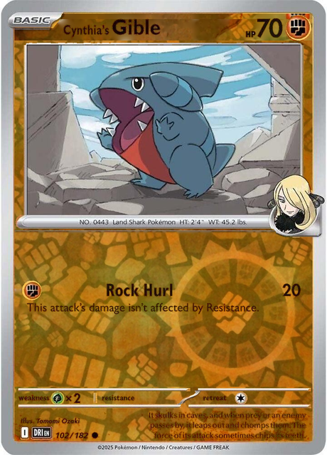 Cynthia's Gible 102/182, Destined Rivals, Reverse Holo, representative matte composite