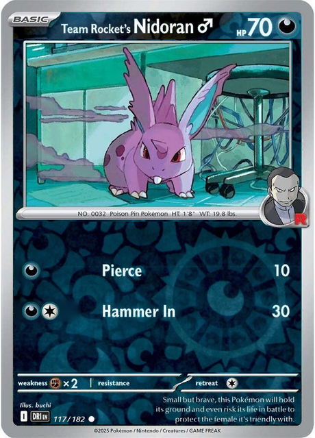 Team Rocket's Nidoran♂ 117/182, Destined Rivals, Reverse Holo, representative matte composite