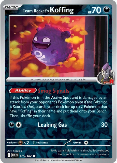 Team Rocket's Koffing 125/182, Destined Rivals, Reverse Holo, representative matte composite