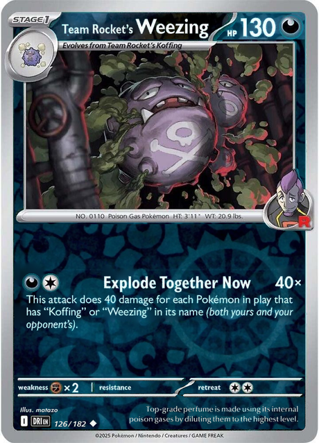 Team Rocket's Weezing 126/182, Destined Rivals, Reverse Holo, representative matte composite