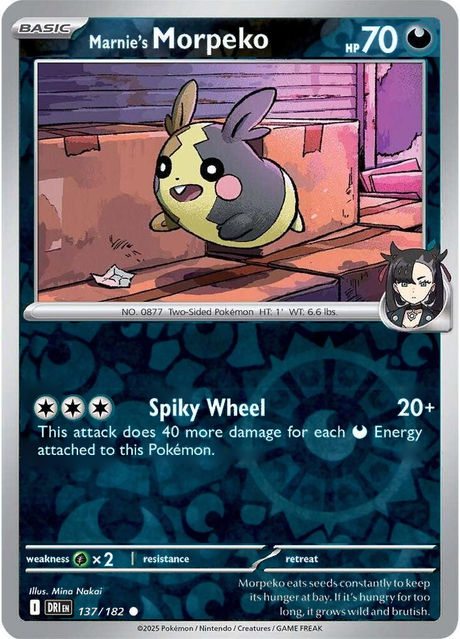Marnie's Morpeko 137/182, Destined Rivals, Reverse Holo, representative matte composite