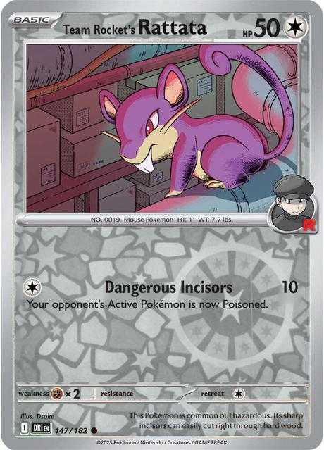 Team Rocket's Rattata 147/182, Destined Rivals, Reverse Holo, representative matte composite
