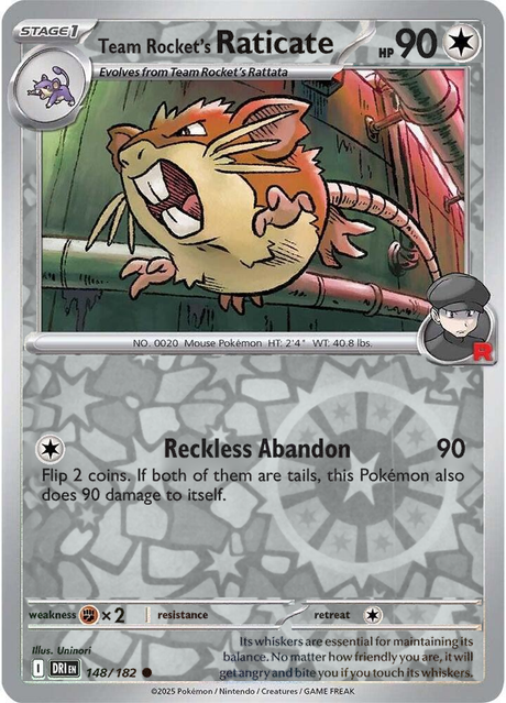 Team Rocket's Raticate 148/182, Destined Rivals, Reverse Holo, representative matte composite