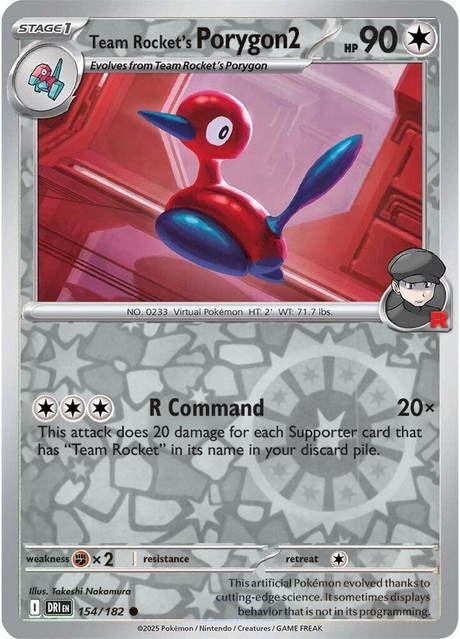 Team Rocket's Porygon2 154/182, Destined Rivals, Reverse Holo, representative matte composite