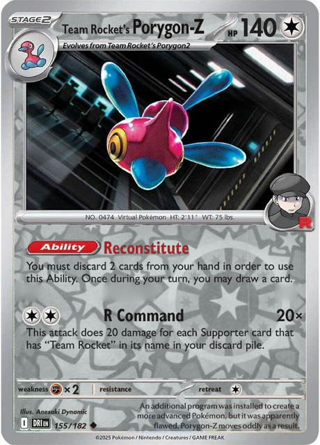 Team Rocket's Porygon-Z 155/182, Destined Rivals, Reverse Holo, representative matte composite