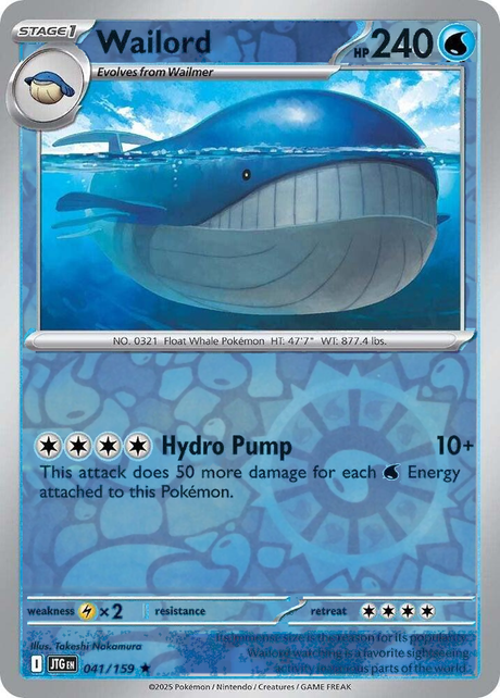 Wailord 041/159, Journey Together, Reverse Holo, representative matte composite