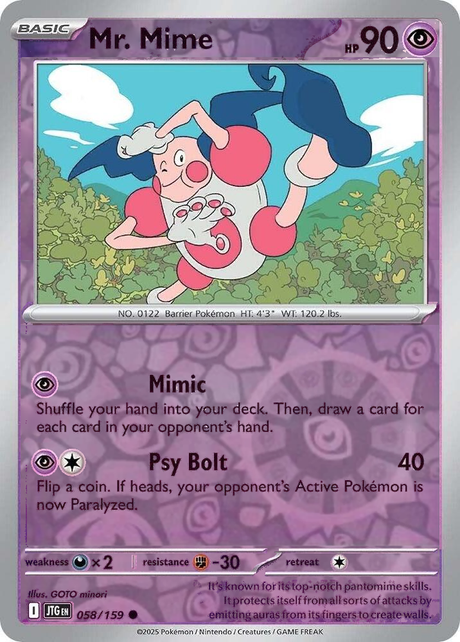 Mr. Mime 058/159, Journey Together, Reverse Holo, representative matte composite