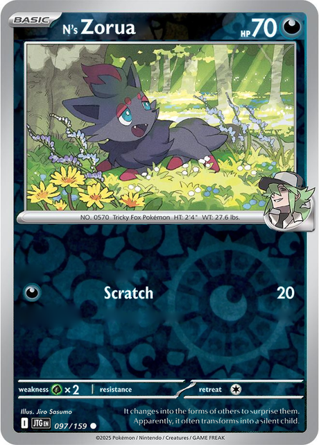 N's Zorua 097/159, Journey Together, Reverse Holo, representative matte composite