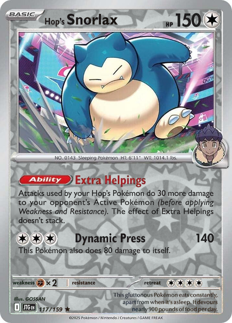 Hop's Snorlax 117/159, Journey Together, Reverse Holo, representative matte composite