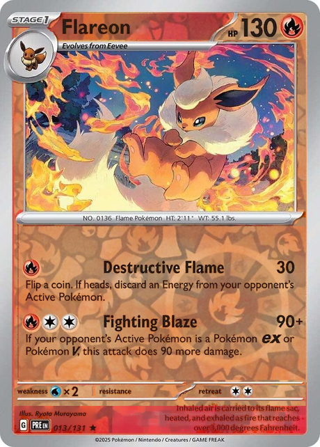 Flareon 013/131, Prismatic Evolutions, Reverse Holo, representative matte composite