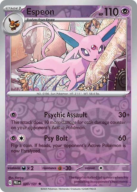 Espeon 033/131, Prismatic Evolutions, Reverse Holo, representative matte composite