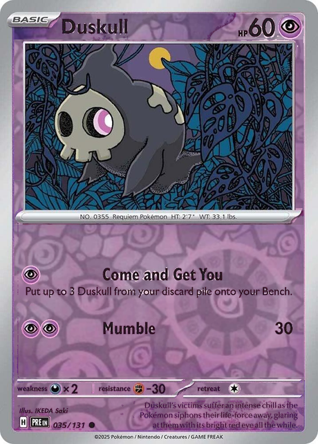 Duskull 035/131, Prismatic Evolutions, Reverse Holo, representative matte composite