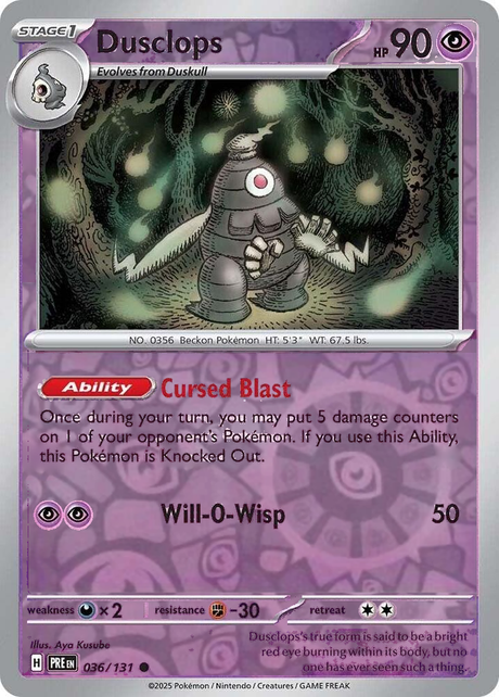 Dusclops 036/131, Prismatic Evolutions, Reverse Holo, representative matte composite