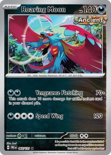 Roaring Moon 065/131, Prismatic Evolutions, Reverse Holo, representative matte composite