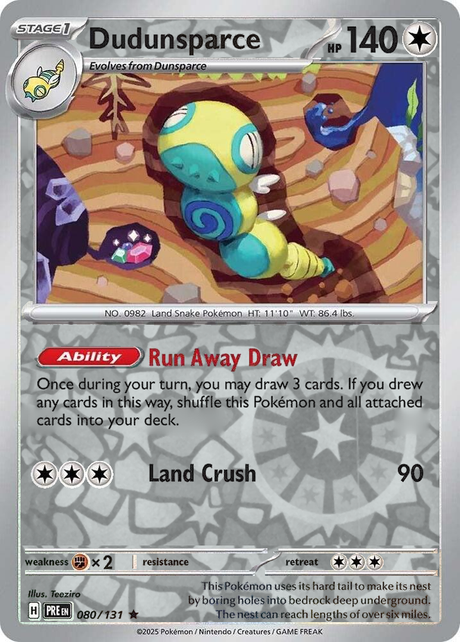 Dudunsparce 080/131, Prismatic Evolutions, Reverse Holo, representative matte composite