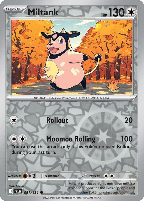 Miltank 081/131, Prismatic Evolutions, Reverse Holo, representative matte composite