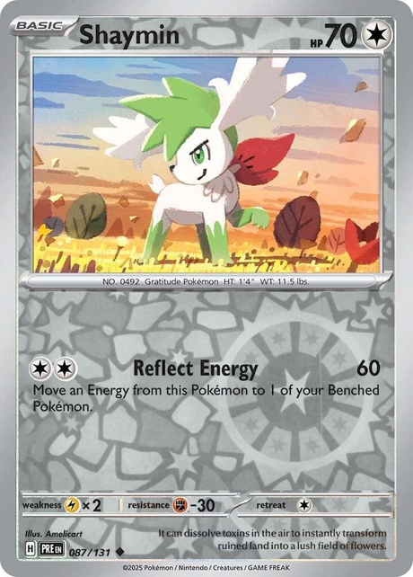 Shaymin 087/131, Prismatic Evolutions, Reverse Holo, representative matte composite