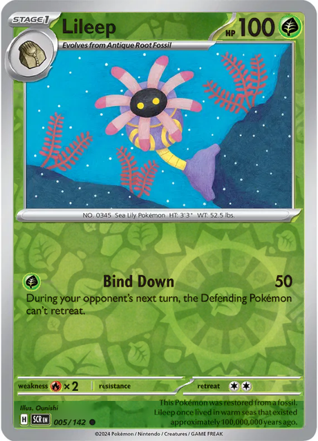 Lileep 005/142, Stellar Crown, Reverse Holo, representative matte composite