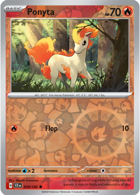 Ponyta 019/142, Stellar Crown, Reverse Holo, representative matte composite