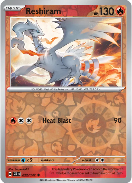 Reshiram 022/142, Stellar Crown, Reverse Holo, representative matte composite