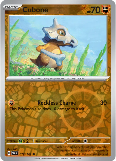 Cubone 072/142, Stellar Crown, Reverse Holo, representative matte composite