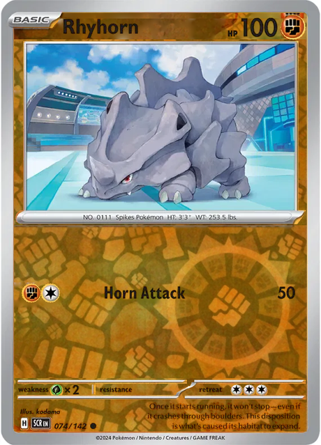 Rhyhorn 074/142, Stellar Crown, Reverse Holo, representative matte composite