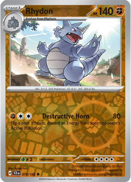 Rhydon 075/142, Stellar Crown, Reverse Holo, representative matte composite