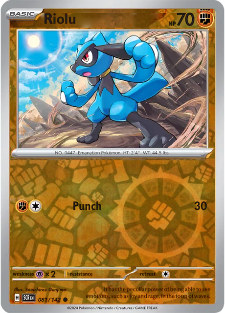 Riolu 081/142, Stellar Crown, Reverse Holo, representative matte composite