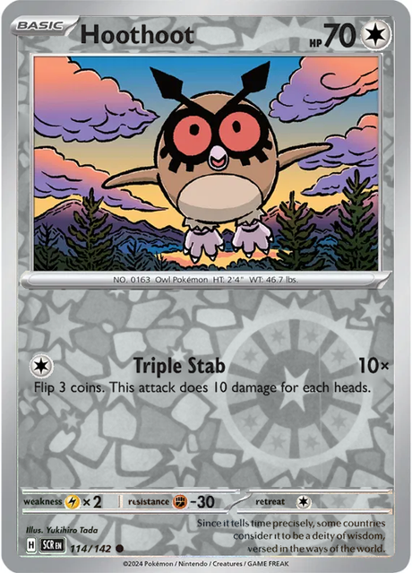 Hoothoot 114/142, Stellar Crown, Reverse Holo, representative matte composite