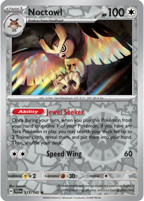 Noctowl 115/142, Stellar Crown, Reverse Holo, representative matte composite