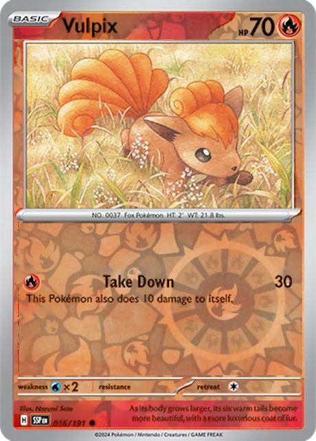 Vulpix 016/191, Surging Sparks, Reverse Holo, representative matte composite