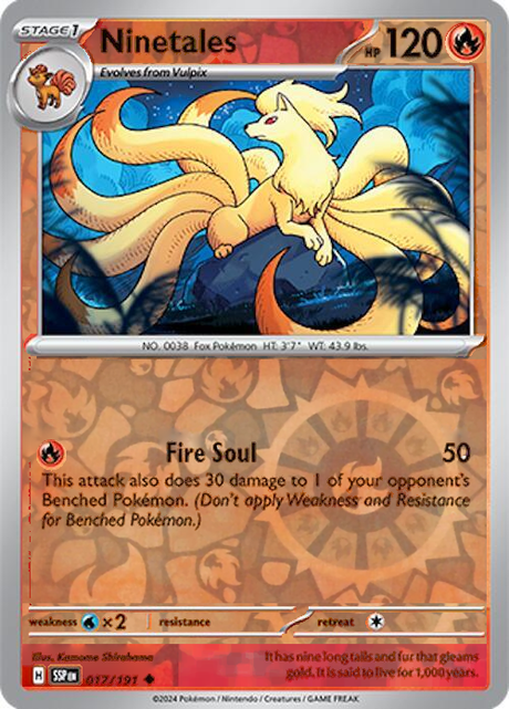 Ninetales 017/191, Surging Sparks, Reverse Holo, representative matte composite