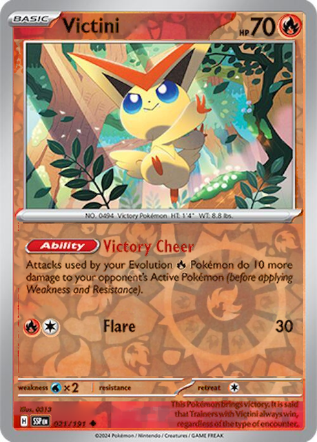 Victini 021/191, Surging Sparks, Reverse Holo, representative matte composite