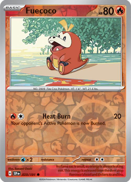 Fuecoco 029/191, Surging Sparks, Reverse Holo, representative matte composite