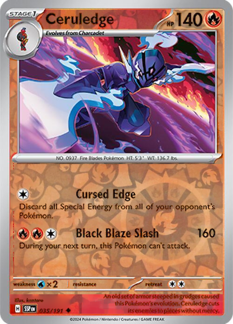 Ceruledge 035/191, Surging Sparks, Reverse Holo, representative matte composite